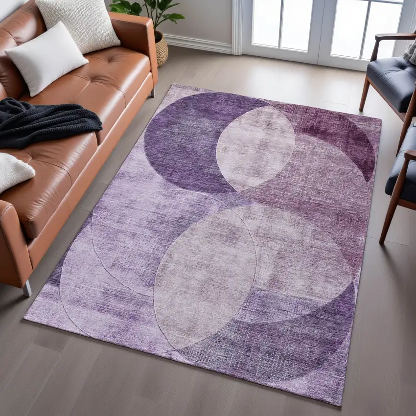 Purple Lilac And Mauve Geometric Washable Area Rug With UV Protection Photo 5