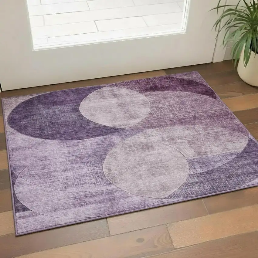Purple Lilac And Mauve Geometric Washable Area Rug With UV Protection Photo 2