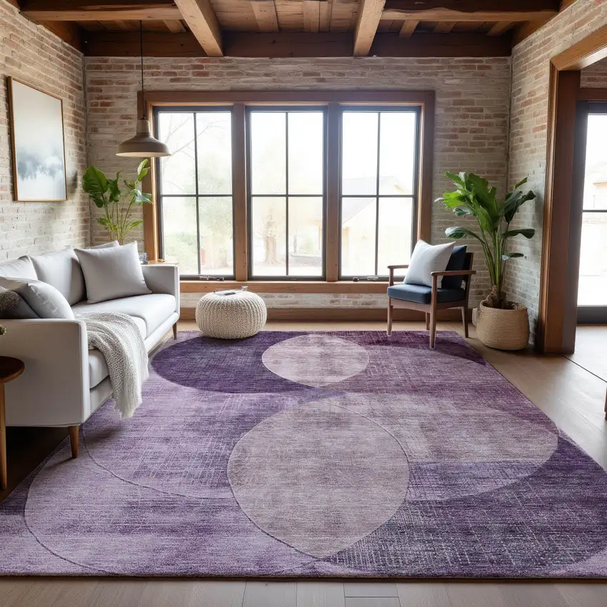 Purple Lilac And Mauve Geometric Washable Area Rug With UV Protection Photo 4