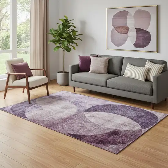 Purple Lilac And Mauve Geometric Washable Area Rug With UV Protection Photo 2