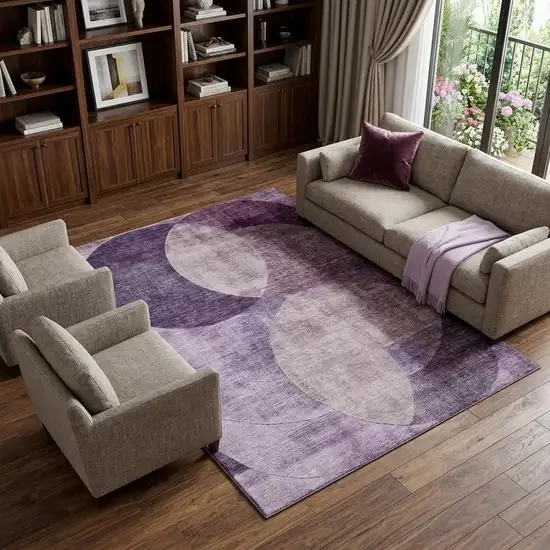 Purple Lilac And Mauve Geometric Washable Area Rug With UV Protection Photo 1