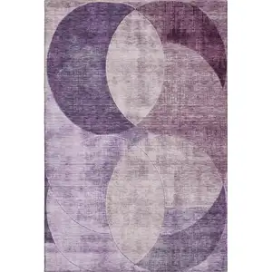 Photo of Purple Lilac And Mauve Geometric Washable Area Rug With UV Protection
