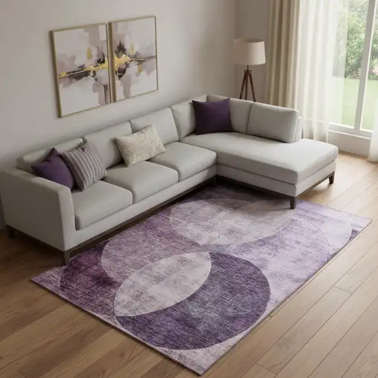 Purple Lilac And Mauve Geometric Washable Area Rug With UV Protection Photo 2