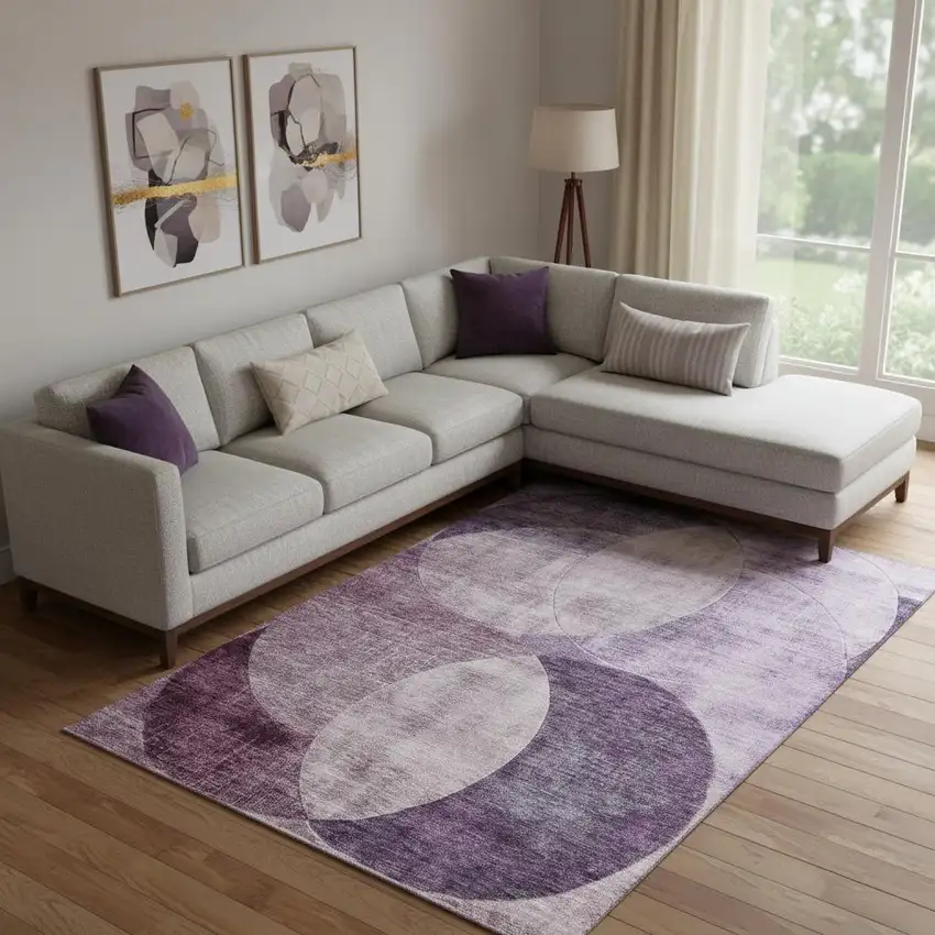 Purple Lilac And Mauve Geometric Washable Area Rug With UV Protection Photo 2