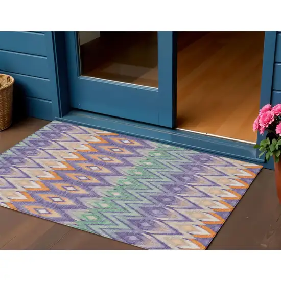 Purple Lilac And Orange Southwestern Washable Indoor Outdoor Area Rug Photo 1