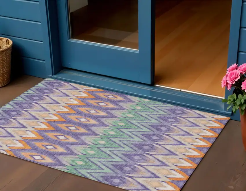 Purple Lilac And Orange Southwestern Washable Indoor Outdoor Area Rug Photo 1