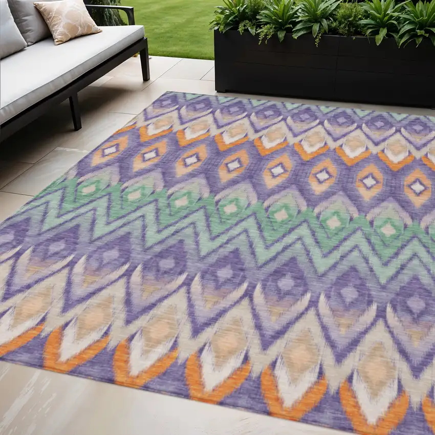Purple Lilac And Orange Southwestern Washable Indoor Outdoor Area Rug Photo 1