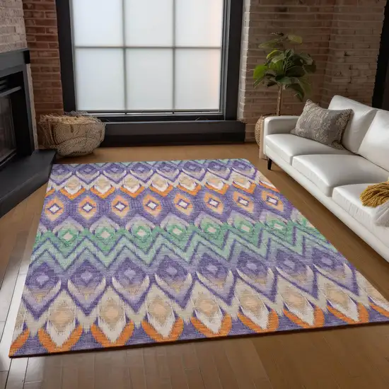 Purple Lilac And Orange Southwestern Washable Indoor Outdoor Area Rug Photo 9