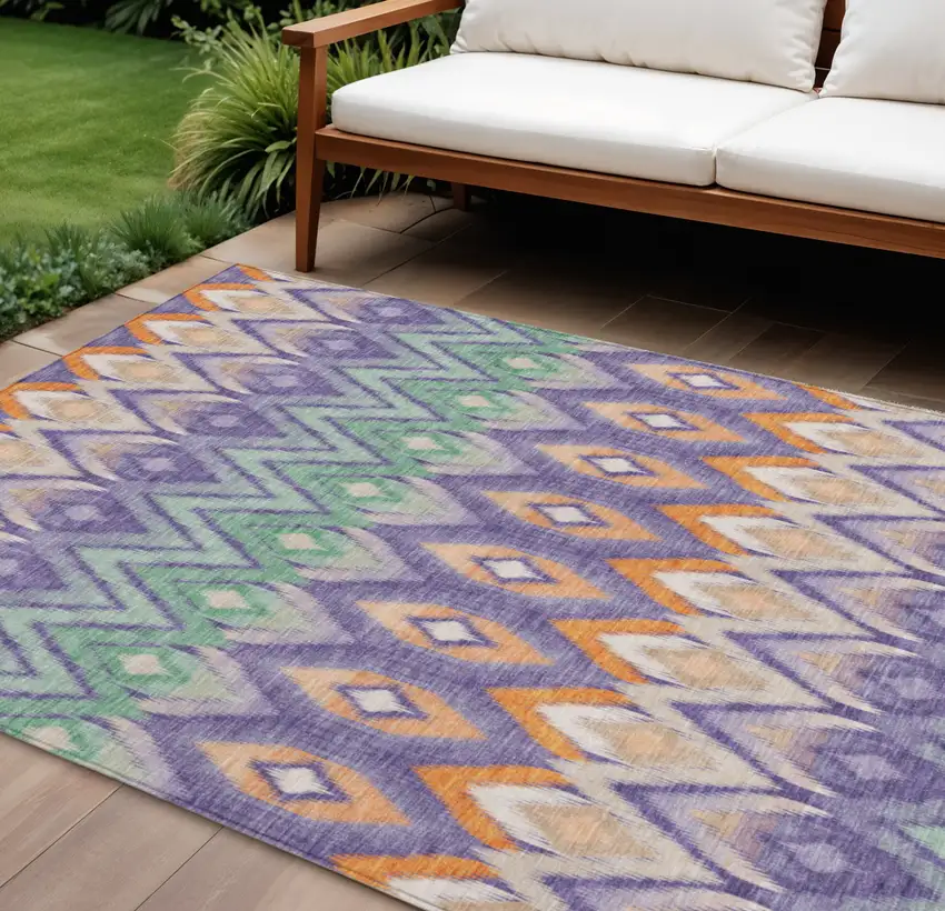 Purple Lilac And Orange Southwestern Washable Indoor Outdoor Area Rug Photo 1