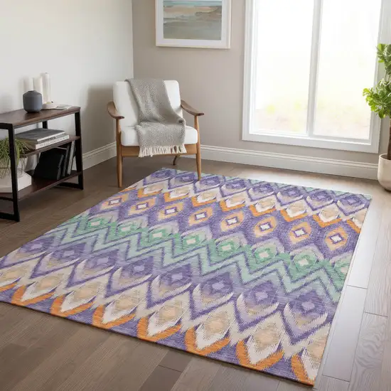 Purple Lilac And Orange Southwestern Washable Indoor Outdoor Area Rug Photo 8