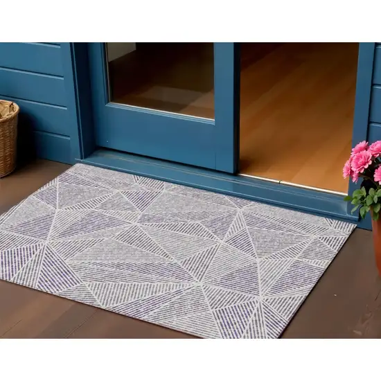 Purple Lilac And Silver Geometric Washable Indoor Outdoor Area Rug Photo 1
