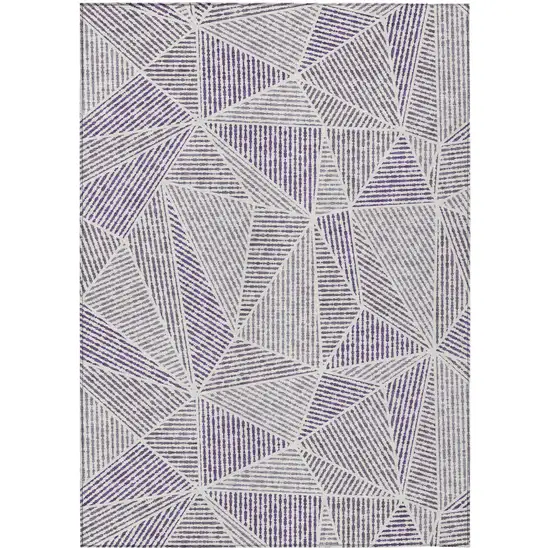 Purple Lilac And Silver Geometric Washable Indoor Outdoor Area Rug Photo 2