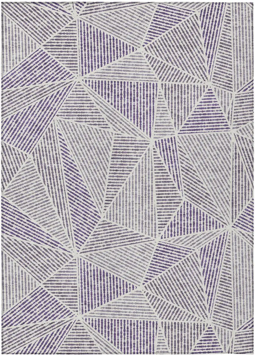 Purple Lilac And Silver Geometric Washable Indoor Outdoor Area Rug Photo 2