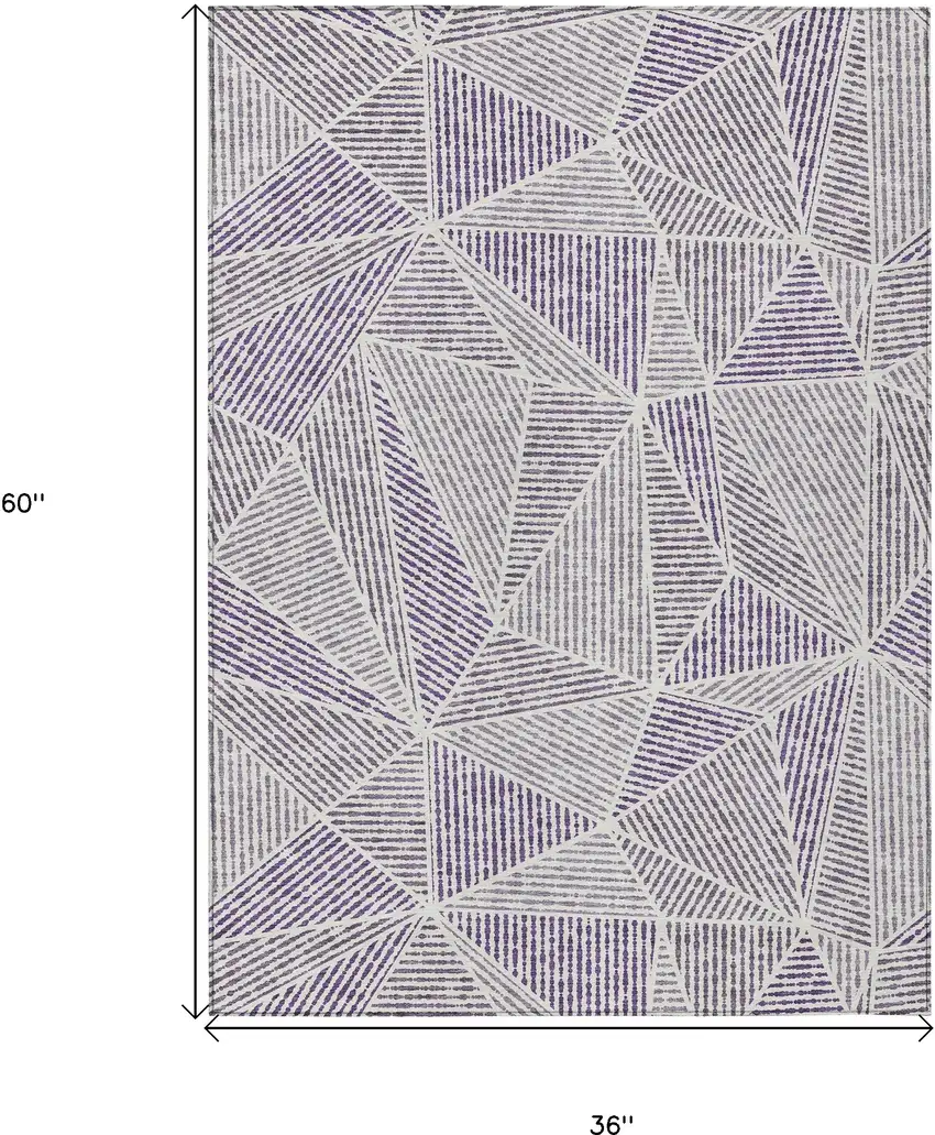 Purple Lilac And Silver Geometric Washable Indoor Outdoor Area Rug Photo 3