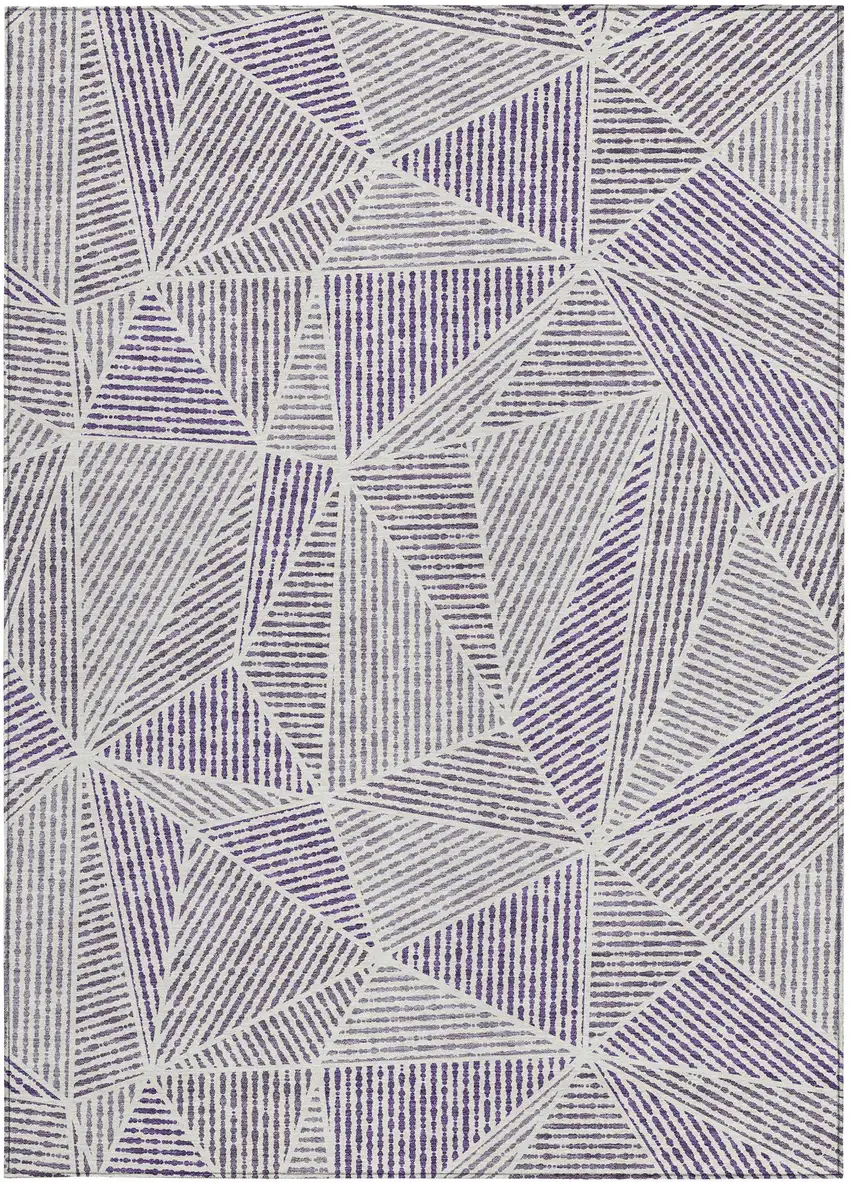 Purple Lilac And Silver Geometric Washable Indoor Outdoor Area Rug Photo 5