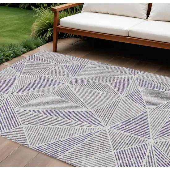 Purple Lilac And Silver Geometric Washable Indoor Outdoor Area Rug Photo 1