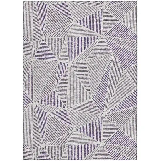 Purple Lilac And Silver Geometric Washable Indoor Outdoor Area Rug Photo 5