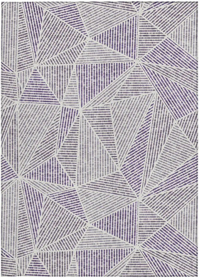 Purple Lilac And Silver Geometric Washable Indoor Outdoor Area Rug Photo 5