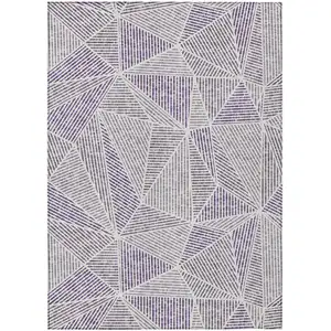 Photo of Purple Lilac And Silver Geometric Washable Indoor Outdoor Area Rug