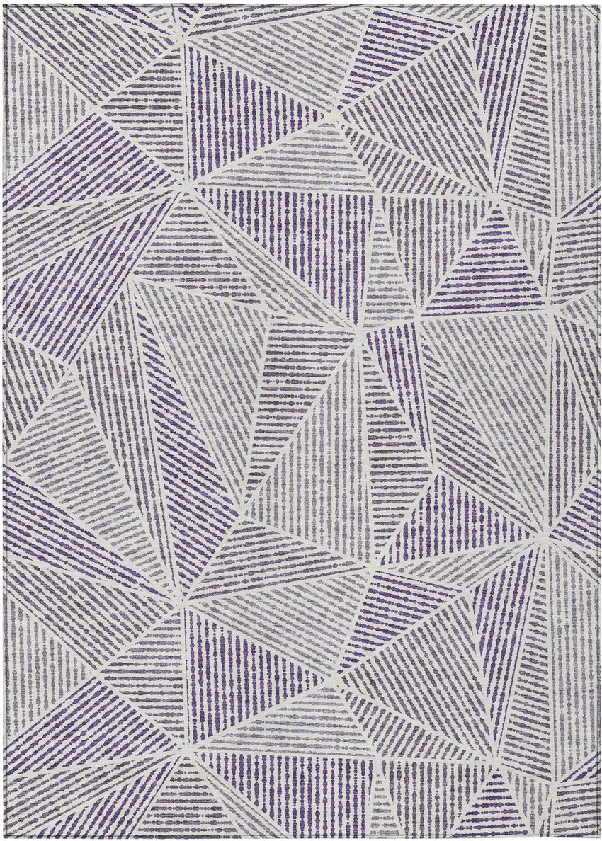 Purple Lilac And Silver Geometric Washable Indoor Outdoor Area Rug Photo 2