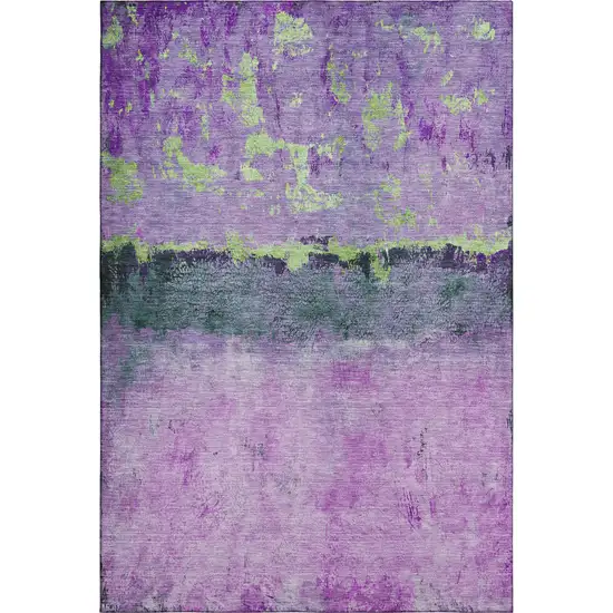 Purple Lime Green And Teal Abstract Washable Area Rug With UV Protection Photo 6