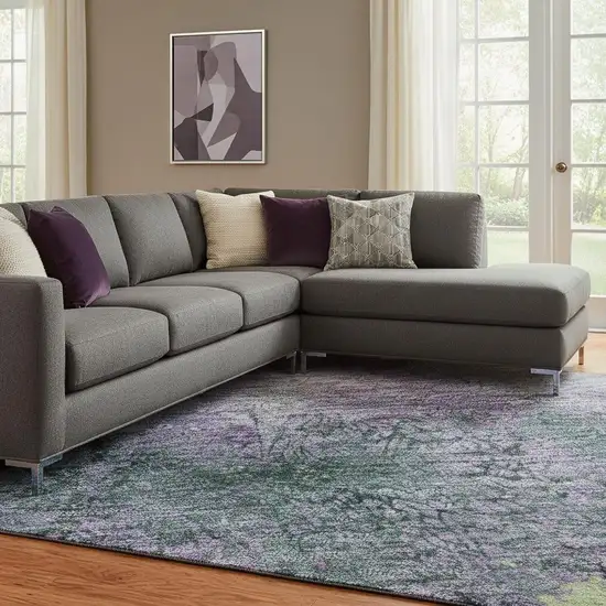 Purple Lime Green And Teal Abstract Washable Area Rug With UV Protection Photo 2