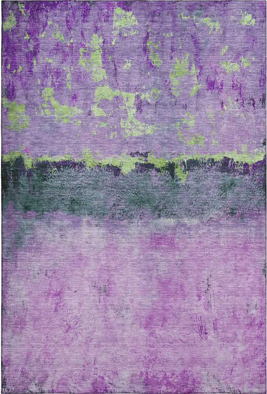 Purple Lime Green And Teal Abstract Washable Area Rug With UV Protection Photo 6