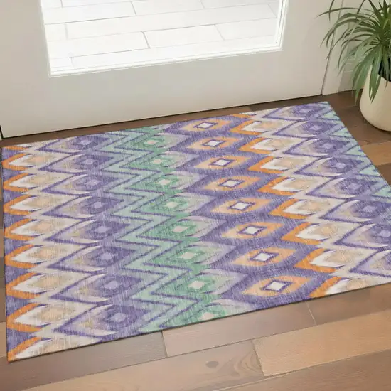 Purple Mint Green And Beige Southwestern Washable Area Rug With UV Protection Photo 1
