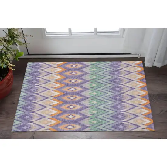 Purple Mint Green And Beige Southwestern Washable Area Rug With UV Protection Photo 2