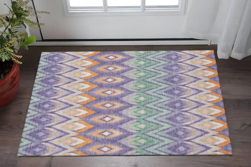 Purple Mint Green And Beige Southwestern Washable Area Rug With UV Protection Photo 2