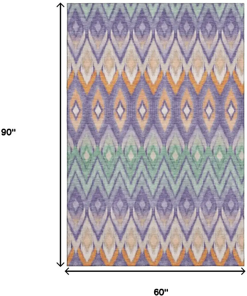 Purple Mint Green And Beige Southwestern Washable Area Rug With UV Protection Photo 7