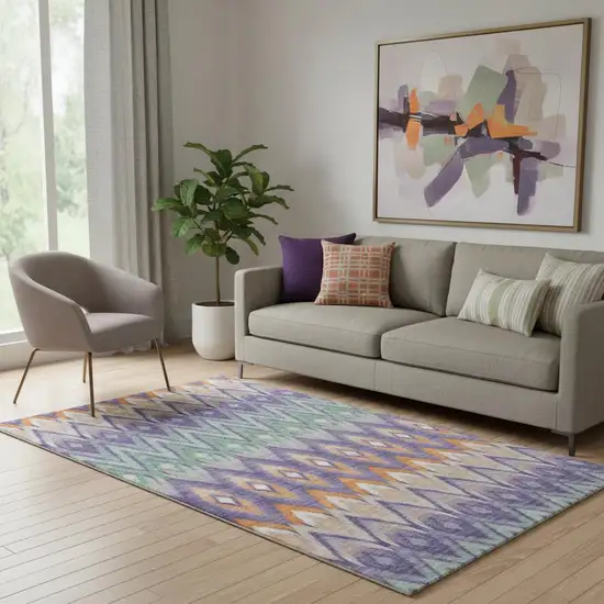 Purple Mint Green And Beige Southwestern Washable Area Rug With UV Protection Photo 1