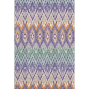 Photo of Purple Mint Green And Beige Southwestern Washable Area Rug With UV Protection