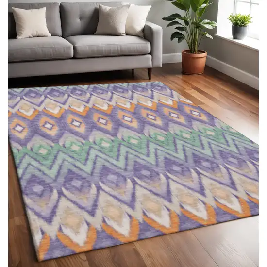 Purple Mint Green And Beige Southwestern Washable Area Rug With UV Protection Photo 2