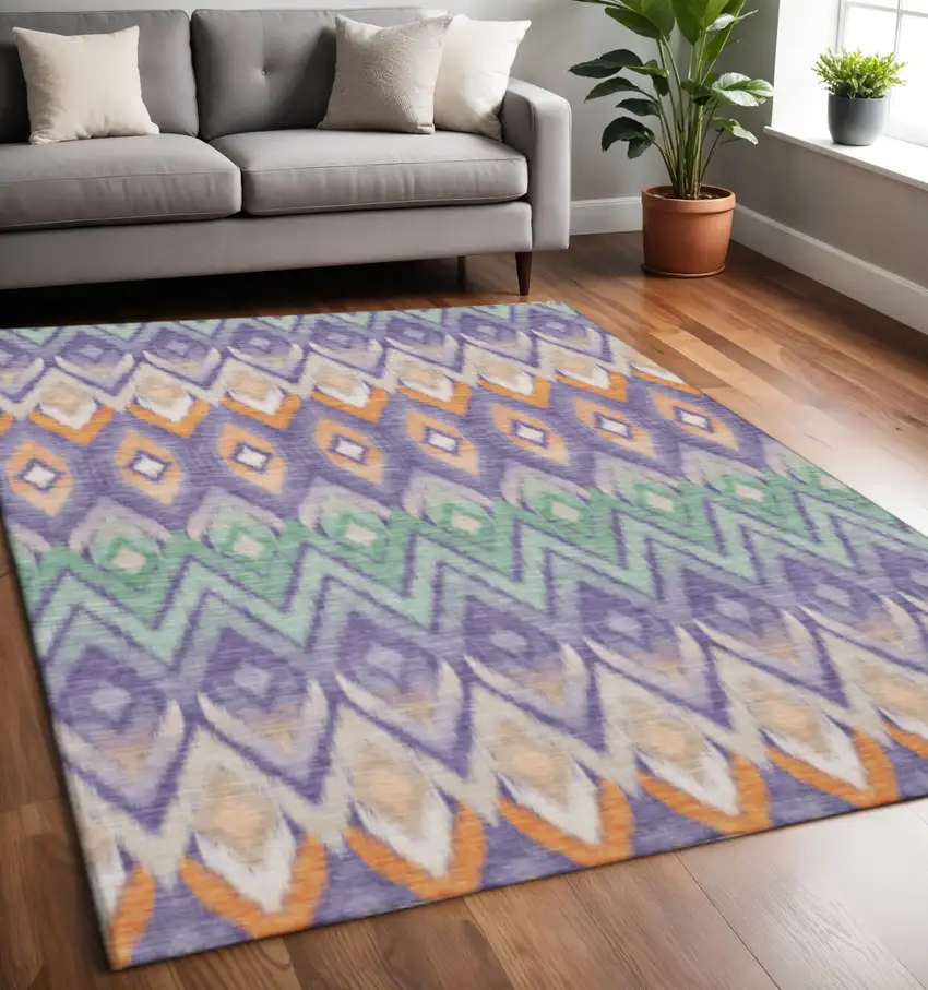 Purple Mint Green And Beige Southwestern Washable Area Rug With UV Protection Photo 2