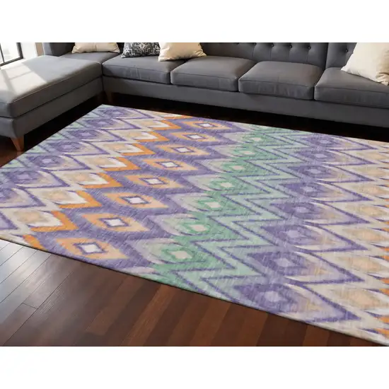 Purple Mint Green And Beige Southwestern Washable Area Rug With UV Protection Photo 2