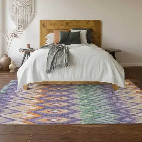 Purple Mint Green And Beige Southwestern Washable Area Rug With UV Protection Photo 5