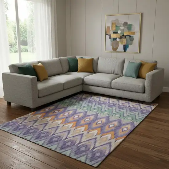 Purple Mint Green And Beige Southwestern Washable Area Rug With UV Protection Photo 1