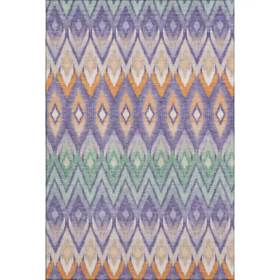 Purple Mint Green And Beige Southwestern Washable Area Rug With UV Protection Photo 1