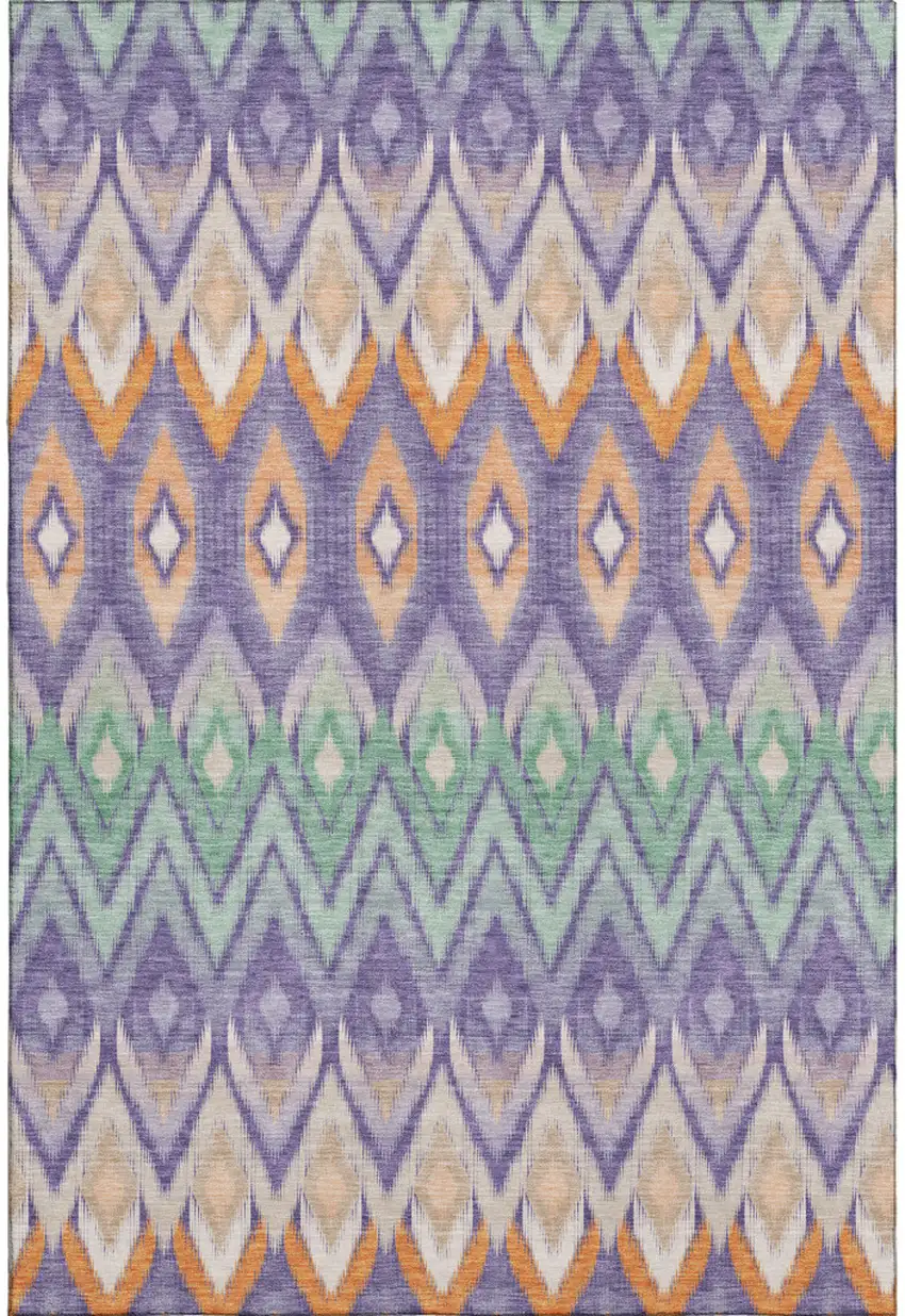 Purple Mint Green And Beige Southwestern Washable Area Rug With UV Protection Photo 1