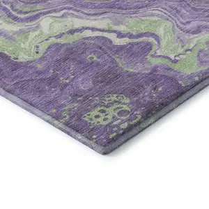 Photo of Purple Mint Green And Ivory Abstract Washable Area Rug With UV Protection
