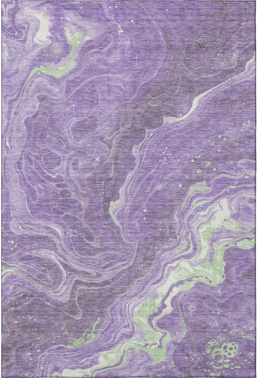 Purple Mint Green And Ivory Abstract Washable Area Rug With UV Protection Photo 3