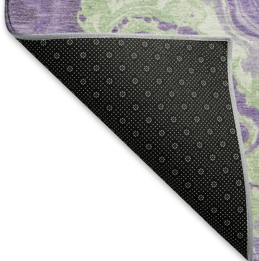 Purple Mint Green And Ivory Abstract Washable Area Rug With UV Protection Photo 6