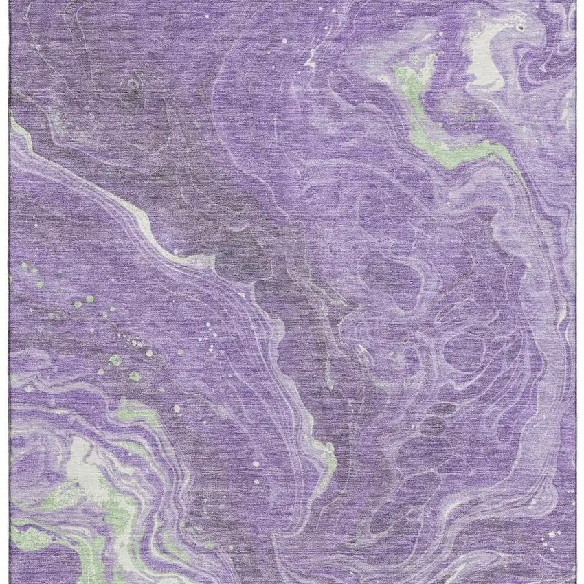 Purple Mint Green And Ivory Abstract Washable Area Rug With UV Protection Photo 3