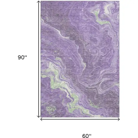 Purple Mint Green And Ivory Abstract Washable Area Rug With UV Protection Photo 9