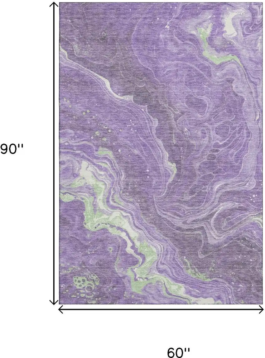 Purple Mint Green And Ivory Abstract Washable Area Rug With UV Protection Photo 9