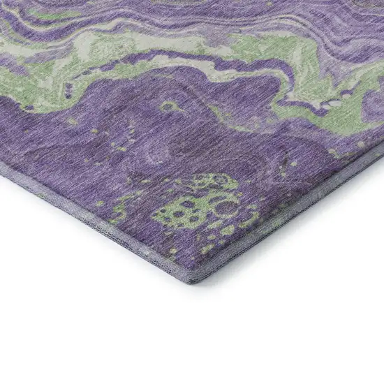 Purple Mint Green And Ivory Abstract Washable Area Rug With UV Protection Photo 7