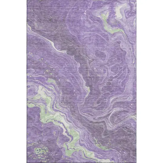 Purple Mint Green And Ivory Abstract Washable Area Rug With UV Protection Photo 1