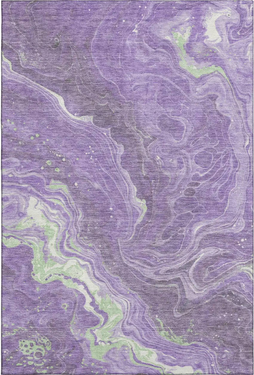 Purple Mint Green And Ivory Abstract Washable Area Rug With UV Protection Photo 1