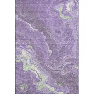 Photo of Purple Mint Green And Ivory Abstract Washable Area Rug With UV Protection